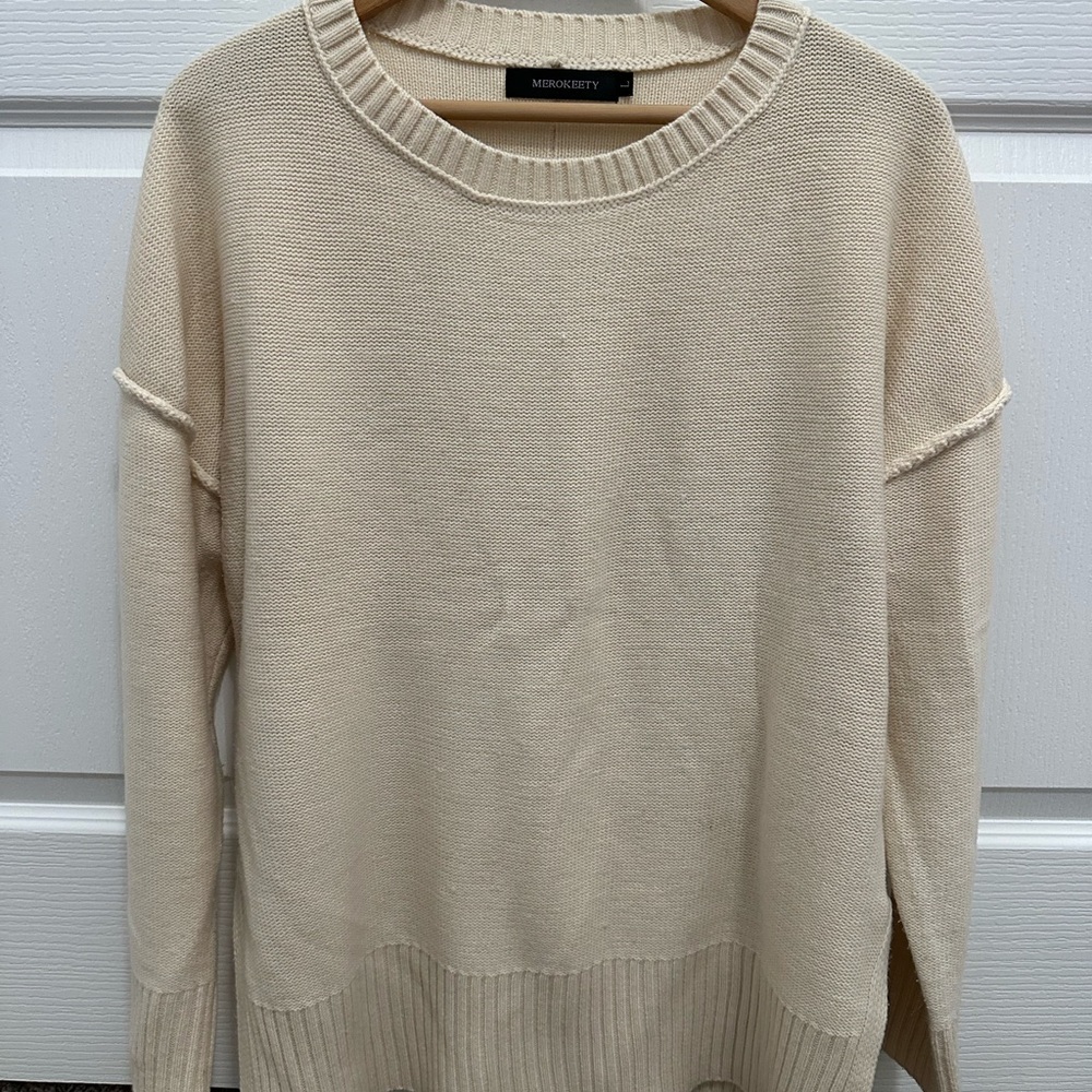 Oversized Cream Crewneck Knit Sweater